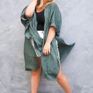 Moss Raw hem smocked Kimono